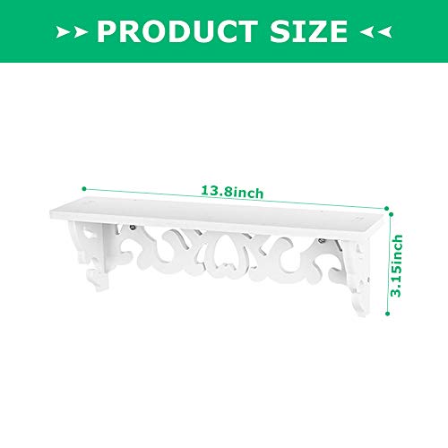Ejoyous Wall Mounted Floating Shelf, Wood Wall Carved Design Storage Shelve Rack Organizer, Space Saving Display Ledge, Hanging Shelf for Home School Office Bedroom Dormitory(14.57"*3.94"*1.57")-White
