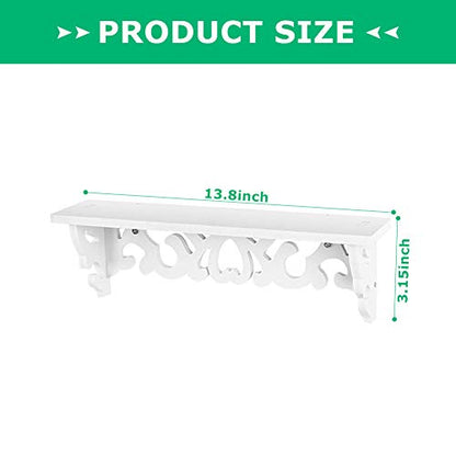 Ejoyous Wall Mounted Floating Shelf, Wood Wall Carved Design Storage Shelve Rack Organizer, Space Saving Display Ledge, Hanging Shelf for Home School Office Bedroom Dormitory(14.57"*3.94"*1.57")-White