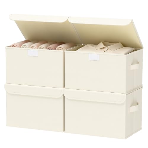 Foldable Storage Bins, Closet Boxes, 4 Pack, Beige, 13x9x7.9 In - color: Beige, size: Medium（4 Pack）