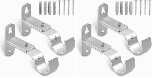 Adjustable Curtain Rod Brackets, Metal Window Drapery Rod Hanger Holders Hooks for 1 inch Rods (Satin Silver, Set of 2) (Pack of 2) - color: Satin Silver, size: Set of 2 (Pack of 2)