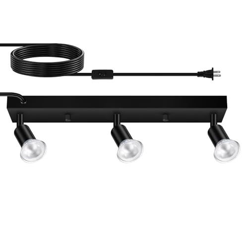 Plug in Track Lighting,LED Track Light Fixtures Ceiling,Black 3 Way GU10 Wall Spotlight,Rotatable Track Head, Plug in Ceiling Light Kitchen Hallway Living Room,15 Foot Power Cord(NO Bulb) - color: Black-3 lights