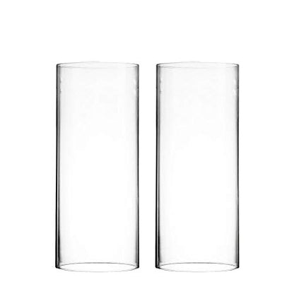 CYS EXCEL 2 PCS (H:10" D:6") Open Ended Glass Hurricane Candleholder Tube Shade | Open Flame Candle Chimney Tube Cover | Bottomless Cylinder - size: 6" wide x 10" tall