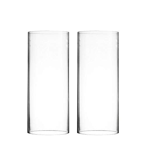 CYS EXCEL 2 PCS (H:10" D:6") Open Ended Glass Hurricane Candleholder Tube Shade | Open Flame Candle Chimney Tube Cover | Bottomless Cylinder - size: 6" wide x 10" tall