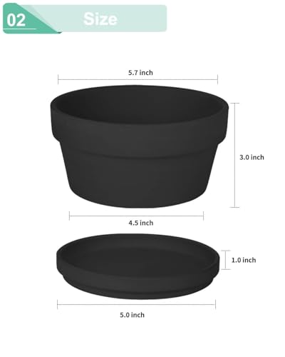 vensovo 5.7 Inch Black Terracotta Succulent Pots with Saucers, 6 Pack - color: Black, size: 5.7 Inch