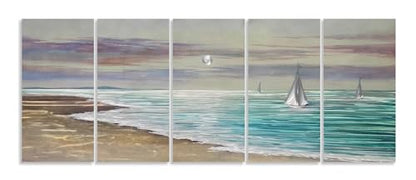 YHSKY ARTS Beach Theme Metal Wall Art - 5 Panels Aluminum Sea Waves Sculpture - color: Beach Wall Art, size: 64x24IN