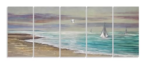 YHSKY ARTS Beach Theme Metal Wall Art - 5 Panels Aluminum Sea Waves Sculpture - color: Beach Wall Art, size: 64x24IN