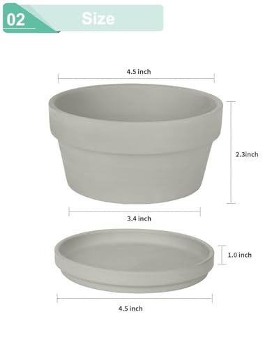 vensovo 4.5 Inch Grey Terracotta Succulent Pots with Saucers, 6 Pack - color: Gray, size: 4.5 Inch