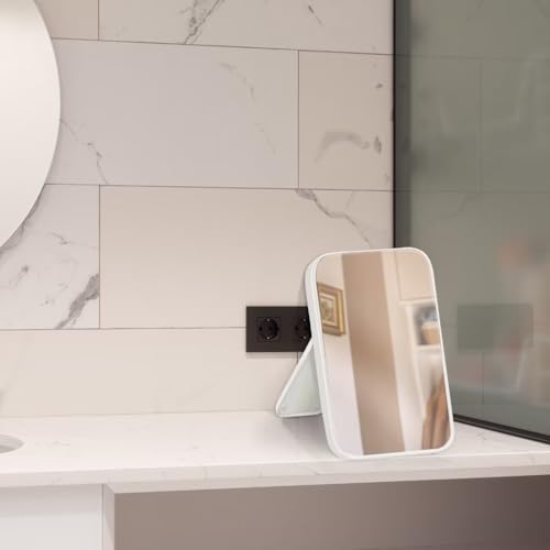 8-Inch Table Desk Vanity Makeup Mirror, Simple Portable Travel Mirror with Stand, Standing and Wall Hanging Dual-use, White - color: White