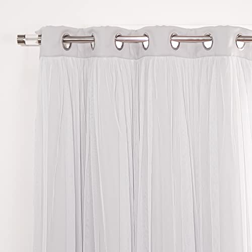 Best Home Fashion Set of 2 Lace Tulle Overlay Thermal Insulated Solid Blackout, Stainless Steel Nickel Grommet Window Panels for Bedroom, Living Room, Dining Room - 52" W x 63" L, Light Grey - color: Lt.grey, size: 52"W x 63"L (Pack of 2)