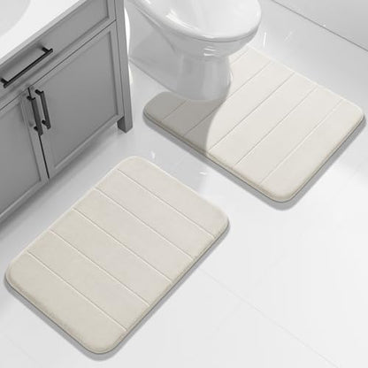 Yimobra Memory Foam Bathroom Mat Set, 24 x 17 & 24 x 20 in, Cream White - color: Cream White, size: 24x17+24x20 Inch