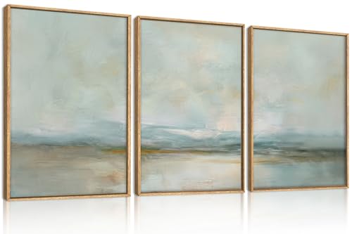 HLNIUC Sage Green Framed Wall Art Abstract,Large Watercolor Landscape Canvas Wall Decor Neutral,Minimalist Green Artwork Set of 3(16x24''), Boho Modern Beige Art Prints for Living Room,Bedroom,Office - color: Green Abstract, size: 16"L x 24"W