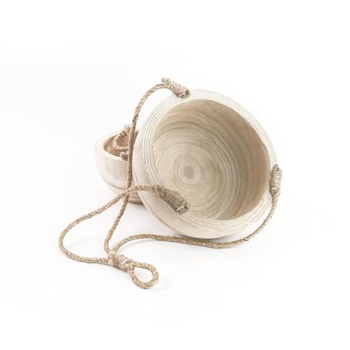 CYS EXCEL Large Wooden Hanging Planter Paulownia Wood Bowl Basket with Jute Rope for Indoor Plants Succulents - size: 10"