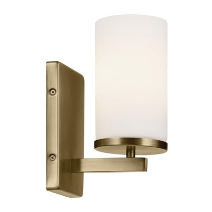 Kichler Crosby 1-Light Bathroom Wall Light, Natural Brass - color: Natural Brass, size: 1 Light, style: Satin Etched Cased Opal Glass