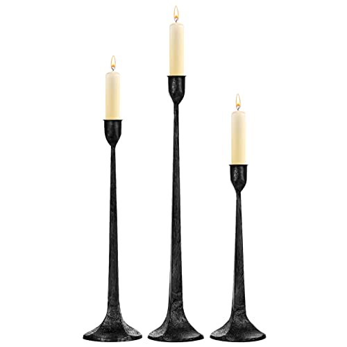 Iron Taper Candle Holder Set of 3 - Decorative Tall Candle Stand - color: Black & Silver