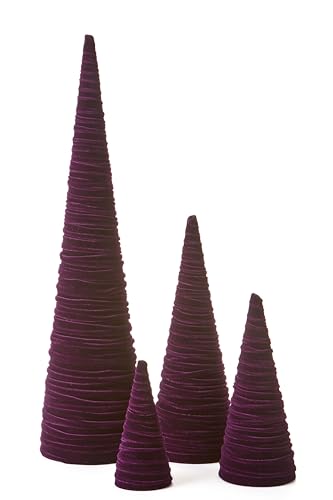 Your Heart's Content Plum Velvet Trees Set of 4, Handcrafted Mantel Accent, Wedding Centerpiece, Valentine Purple Tabletop Tree, Winter Elegance, Gift for (Plum) - color: Plum