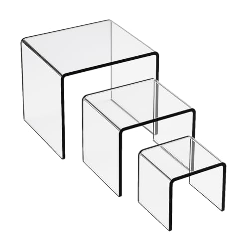 Tiered Acrylic Display Risers – 3pc Set (2", 3", 4") Cube Stands for Crafts, Collectibles & Decor (Clear) - color: Clear