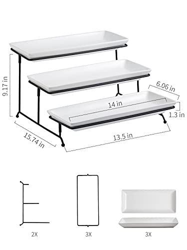 Gomakren 3 Tier Rectangular Serving Tray 14 Inch Serving Platters and Stand - color: Black, size: 15.7" x 13.5" x 9.2"