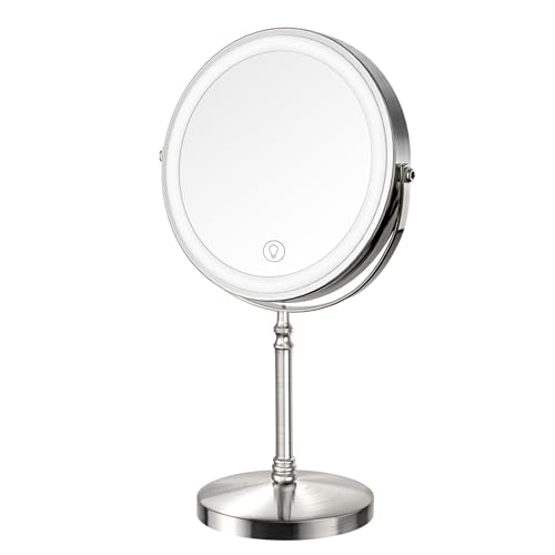 DEIOVWXS Makeup Mirror, Rechargeable Vanity Mirror with 3 Lights, 1X/10X - color: Nickel