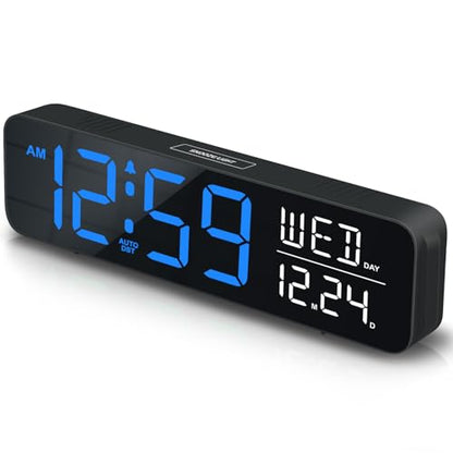 Peakeep Large Display Digital Alarm Clock for Bedroom with Date Day of Week - color: Blue and White