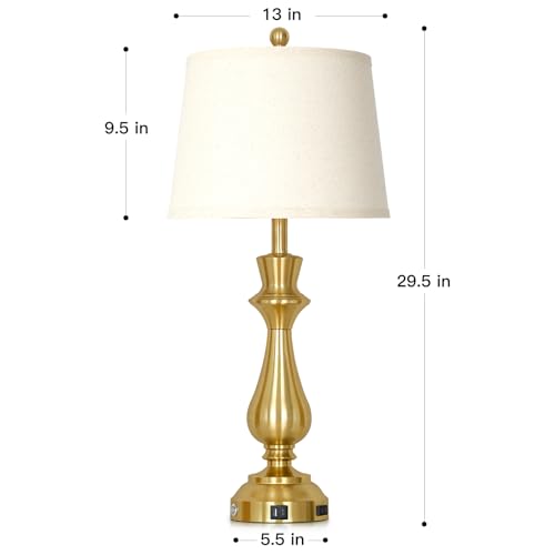 Cinkeda Touch lamp for Night Stands - 29.5" Tall Bedside Lamp with USB C+A, 3 Way Dimmable Bedroom Lamps, Gold Metal Table Lamps for Living Room, Single Gold - color: Gold-1P