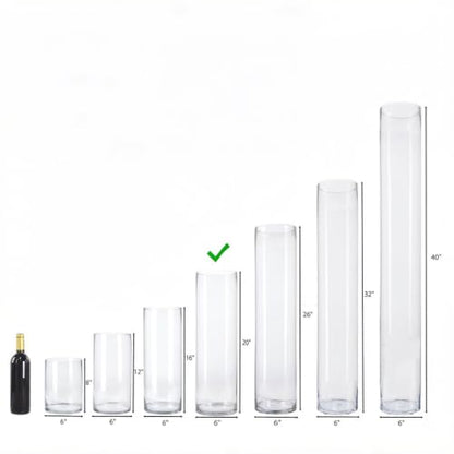 CYS EXCEL Cylinder Clear Glass Vase (H:20" D:6") | Multiple Size Choices Glass Flower Vase Centerpieces | Hurricane Floating Candle Holder Vase - size: H-20" D-6"