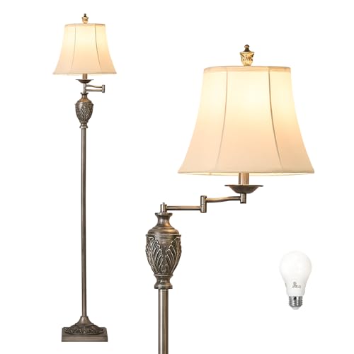 Traditional Floor Lamp with 350° Swing Arm,3 Color Temperatures,Silver - color: Antique Silver-11