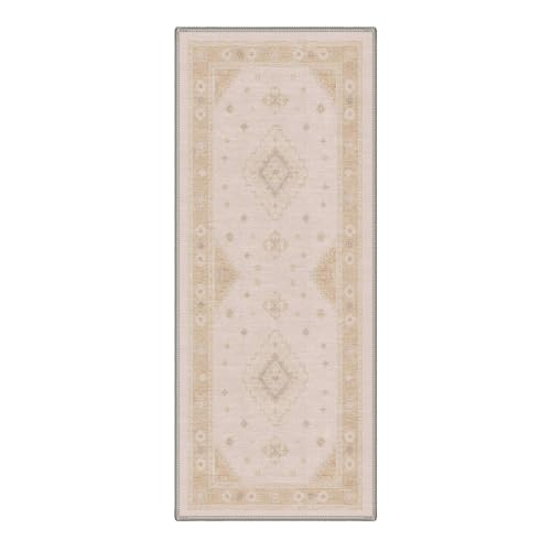 GENIMO 2X5 Washable Runner Rug for Kitchen, Boho Medallion Non Slip - color: Cream Beige, size: 2' x 5' (Rectangular)