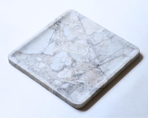 astavostone Natural Grey-White Marble Square Decorative Tray, 10.6 in