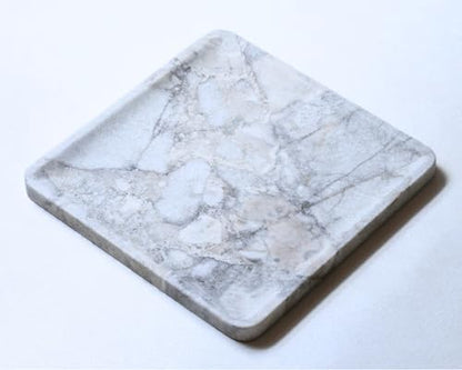 astavostone Natural Grey-White Marble Square Decorative Tray, 10.6 in