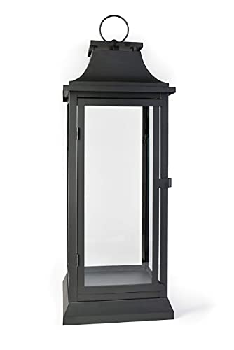 Serene Spaces Living 25" Tall Black Decorative Hurricane Lantern with Clear Glass Panels - Indoor Lantern and Outdoor Lantern for Porch, Events, Parties, & Table Top Decor - Extra Large Lantern - size: Extra Large - Black