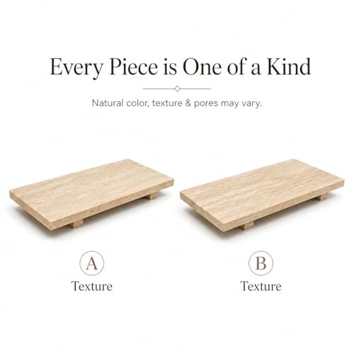Travertine Pedestal Decorative Tray 13.8 x 6.7 in - color: Beige Travertine-13.8 in