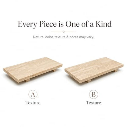 Travertine Pedestal Decorative Tray 13.8 x 6.7 in - color: Beige Travertine-13.8 in