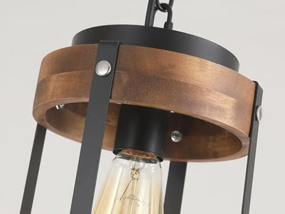 Rustic Farmhouse Plug in Pendant Light Fixture with Adjustable Chain, Dimmable Switch, Oak Wood and Metal Drum Cage Mini Hanging Lamp for Kitchen Island Living Room Hallway Farmhouse Bar, Black - size: Small 1-Pack Hanging Lamp