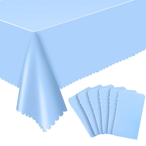 NatNarr 6 Pcs Light Blue Tablecloth, Scalloped Baby Blue Table Cloths - color: Light Blue, size: 6 Pack