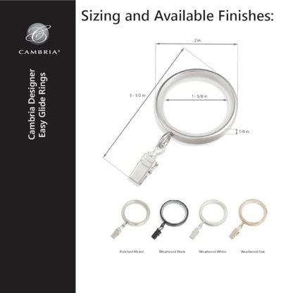 Cambria Designer 2" Weathered Oak Quiet Glide Curtain Rings 18 Pack - color: Weathered Oak, size: Large 2 in