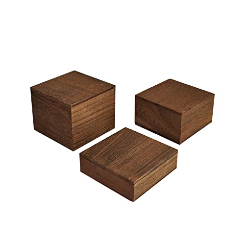 MOOCA Wooden Display Risers Set - 3 Different Height Stands, Brown