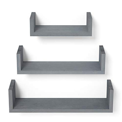 SRIWATANA Weathered Gray Floating Shelves, Set of 3 Wood Wall Shelves - color: Weathered Gray