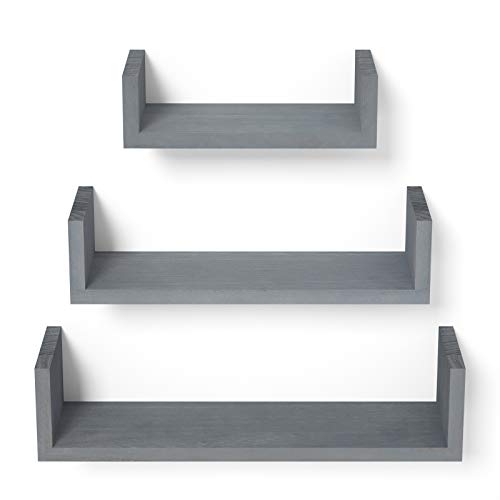 SRIWATANA Weathered Gray Floating Shelves, Set of 3 Wood Wall Shelves - color: Weathered Gray
