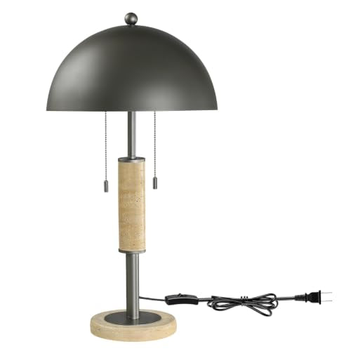 Gray Bedside Table Lamp Set 2 Mid Century Modern Tavertine Nightstand Lamp - color: Gray