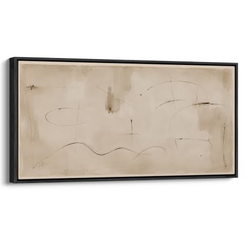 wall26 Extra Large Framed Wall Art Canvas Print - Wabi Sabi Neutral Abstract Line Sketch - Contemporary Artwork for Living Room Bedroom Office - 60"x30" Black - color: A07-2607-ANG12, size: 60"L x 30"W, style: Black Frame