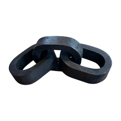 Mango Wood Chain Link Decor Set of 3 Linked Ovals Black Finish Modern Rustic Decorative Accent for Shelves, Coffee Tables, and Entryway Decor – 10.5" Total Length