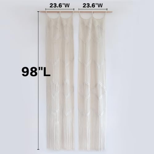 Flber 2Pcs Boho Beige Macrame Curtains Sheer Window Decor 23.6" W*98" L - color: Beige1*2