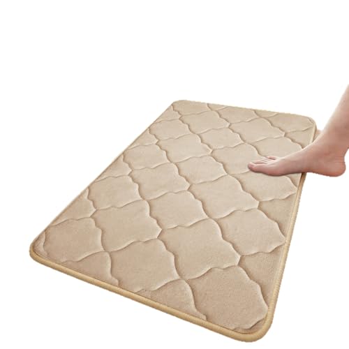 Memory Foam Bath Mat Non-Slip Cushioned Bathroom Floor Rug for Family Beige - color: Beige