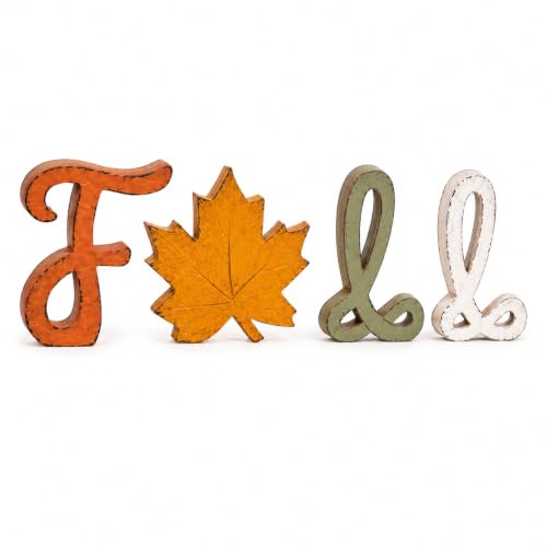 Fall Decorations for Home, 4 PCS Wooden Table Signs, Autumn Letter Blocks 2 - color: FALL2