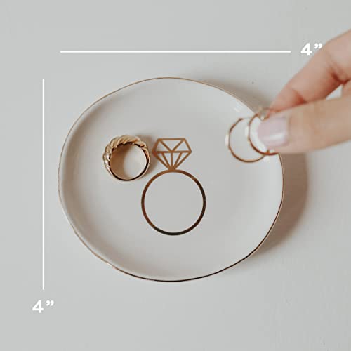 Sweet Water Decor Ring Jewelry Dish Tray | Great for Her Engagement Engaged Ring Dish Holder Bride Ring Holder Gold Ceramic Trinket Tray Wedding Accessories - style: Ring