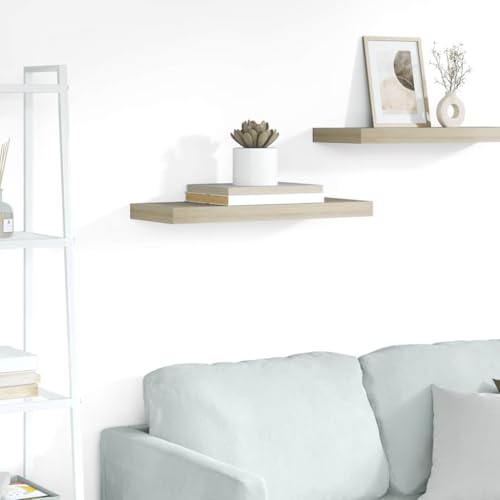 Floating Wall Shelf Oak 23.6x9.3x1.5 Honeycomb MDF Metal Frame Invisible Mount Modern Display for Living Room Bedroom Kitchen Hallway - color: Brown, size: 23.6" x 9.3" x 1.5"