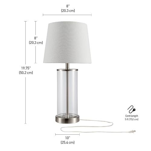 Globe Electric 67155 Maya 21" Fillable Table Lamp, Clear Glass and Steel Base, White Fabric Shade - color: Steel, Clear