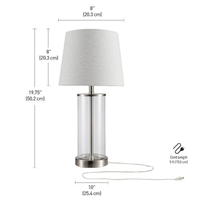 Globe Electric 67155 Maya 21" Fillable Table Lamp, Clear Glass and Steel Base, White Fabric Shade - color: Steel, Clear
