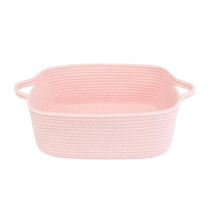 XUANGUO Medium Woven Cotton Rope Storage Basket with Handles, Light Pink - color: Light pink