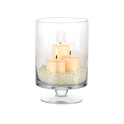WGVI Clear Glass Pedestal Hurricane Candle Holder, 5.9" W, 9.9" H, Decorative Vase for Pillar Candles, Short Stemmed Candleholder Cylinder, Tabletop Centerpieces, Home Décor, Elegant Design, 1 Piece - size: 10" H